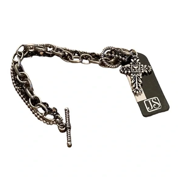 J S Collection Designs Silver Cross Bracelet - Picture 4 of 8